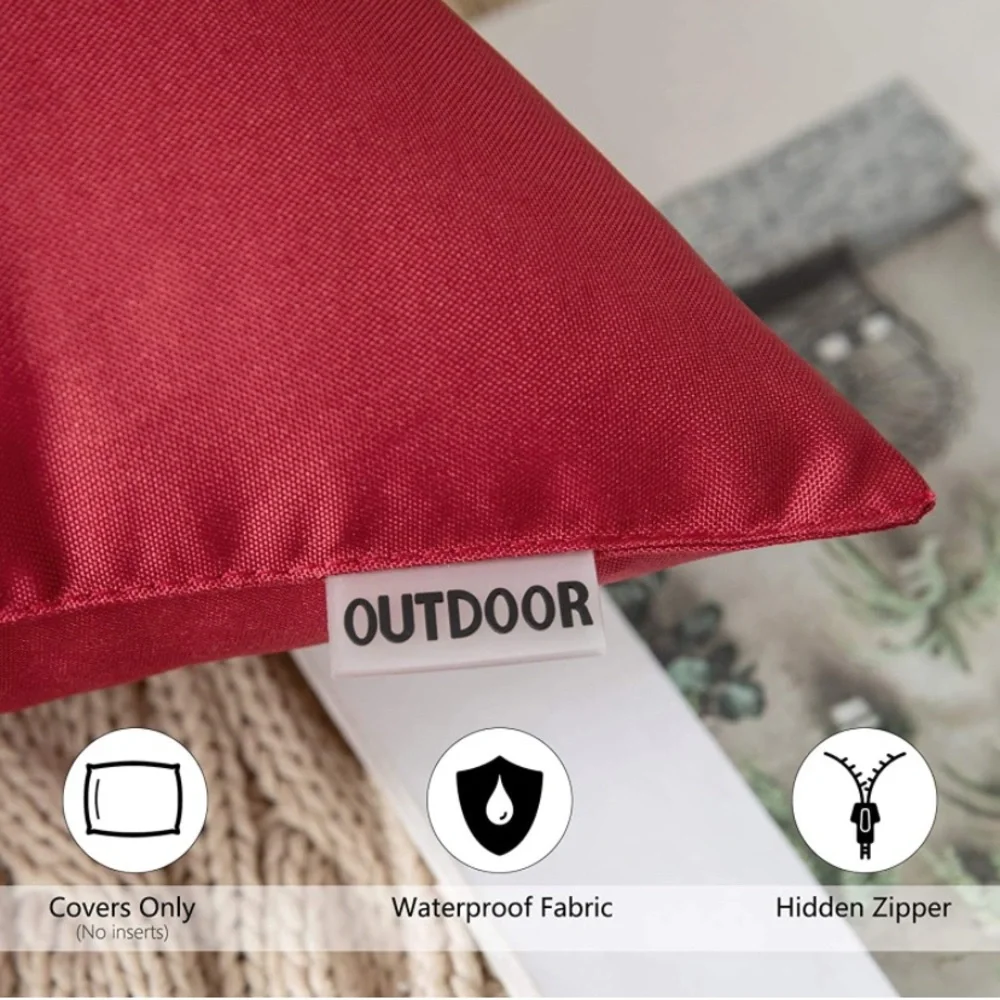 Luxury Home | Set of 2 Wine Red Outdoor Water Resistant Throw Pillow Covers